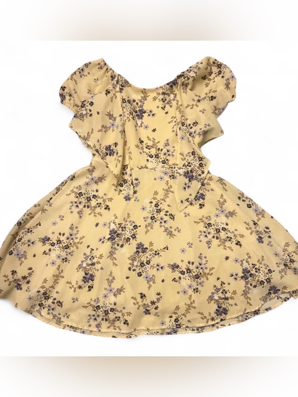 Knitworks Women’s XS Cottagecore Yellow and Purple Floral Fit-and-Flare Dress
